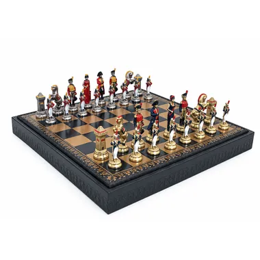 Compleet Napoleon-schaakspel op kunstleren schaakbord met opbergkist