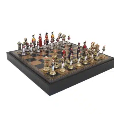 Napoleon Schaakspel Handbeschilderd met Kunstleren Schaakbord met Opbergruimte