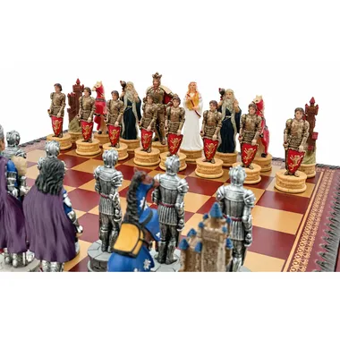 King Arthur schaakstukken van dichtbij met koning, dame en gewapende ridders