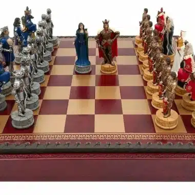 Schaakspel Koning Arthur Figuren met Kunstleren Schaakbord en Opbergruimte