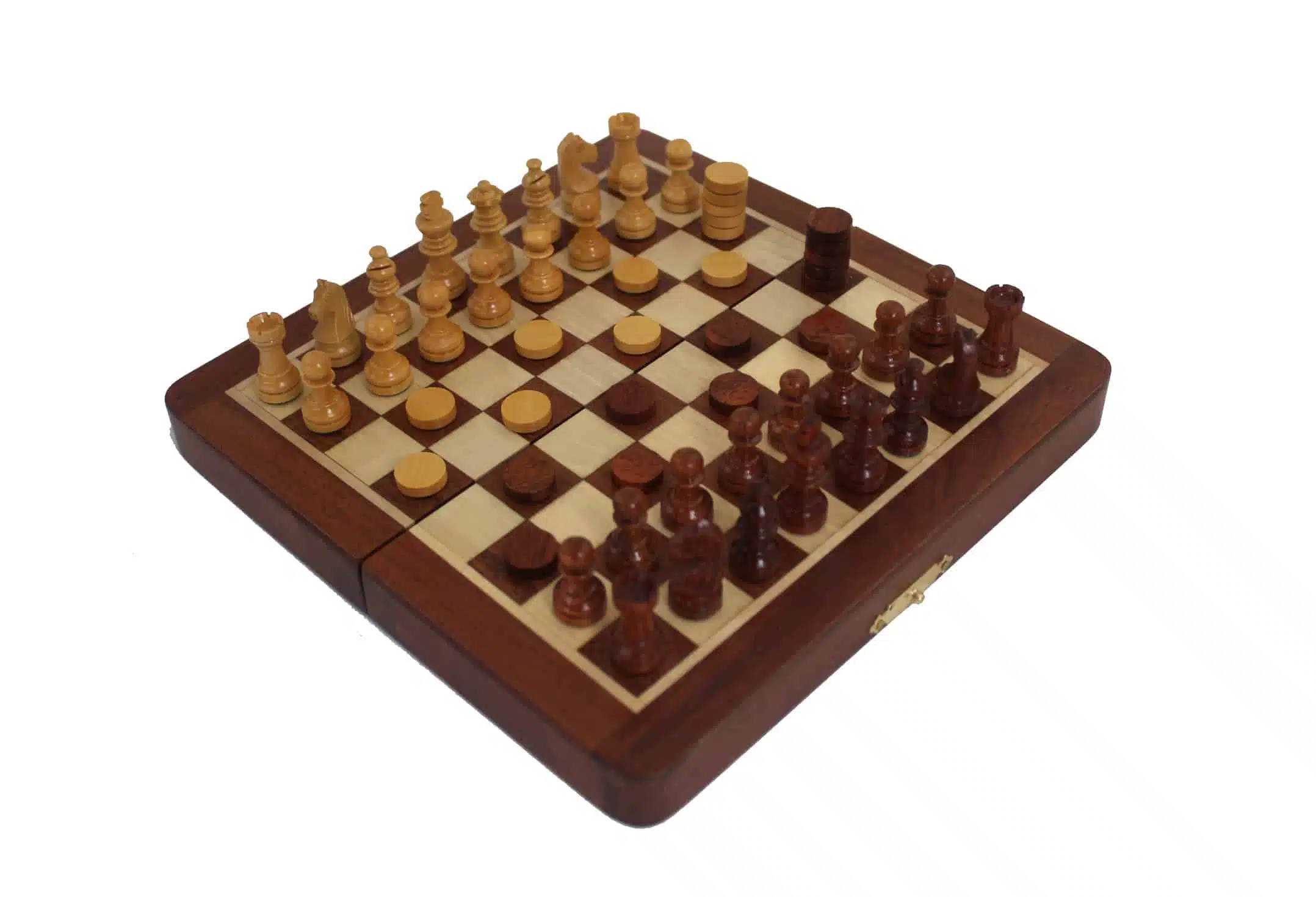 Schaak- en Damspel van Hout en Magnetisch - 4 Afmetingen - Afbeelding 2