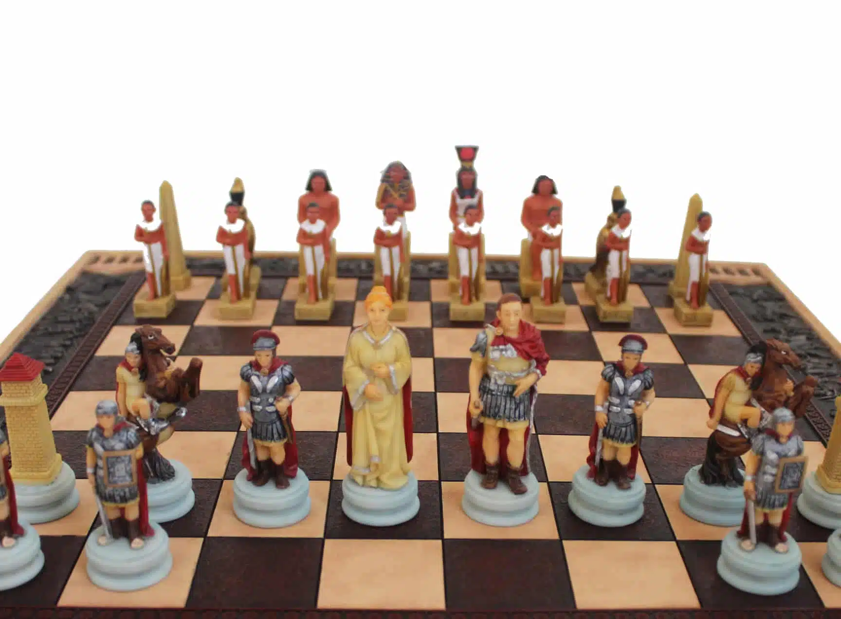 Schaakspel van Kunsthars Romeinen vs Egyptenaren met Versierd Kunsthars Schaakbord - Afbeelding 2