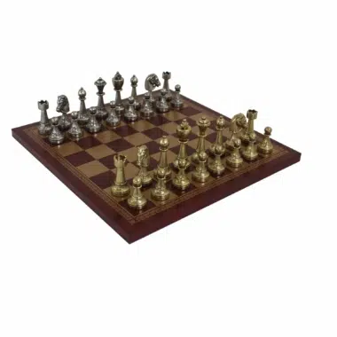 Staunton Schaakspel in Metaal & Schaakbord in Kunstleer Rood/Goud