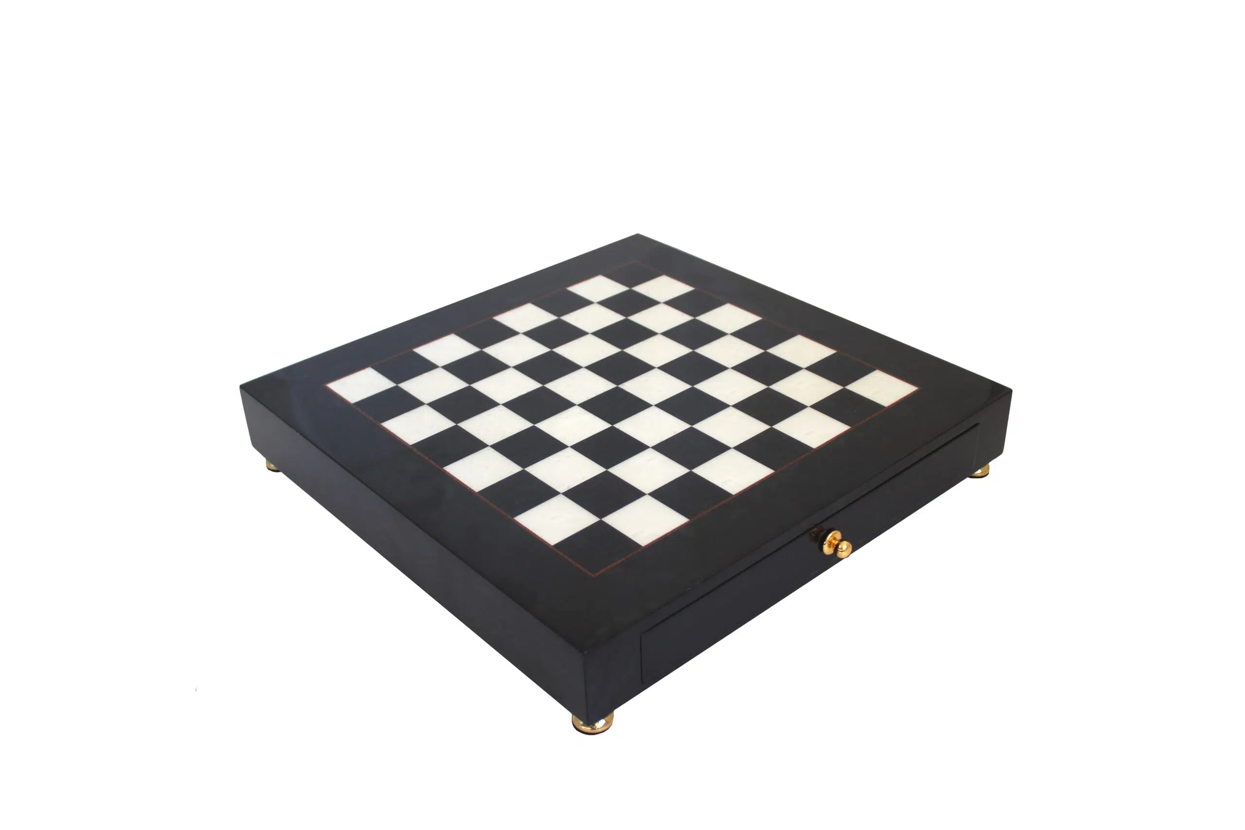 Schaakbord op Voet in Zwart en Wit Hout met Schaakstukken van Messing en Zwart-Wit Hout - Afbeelding 5