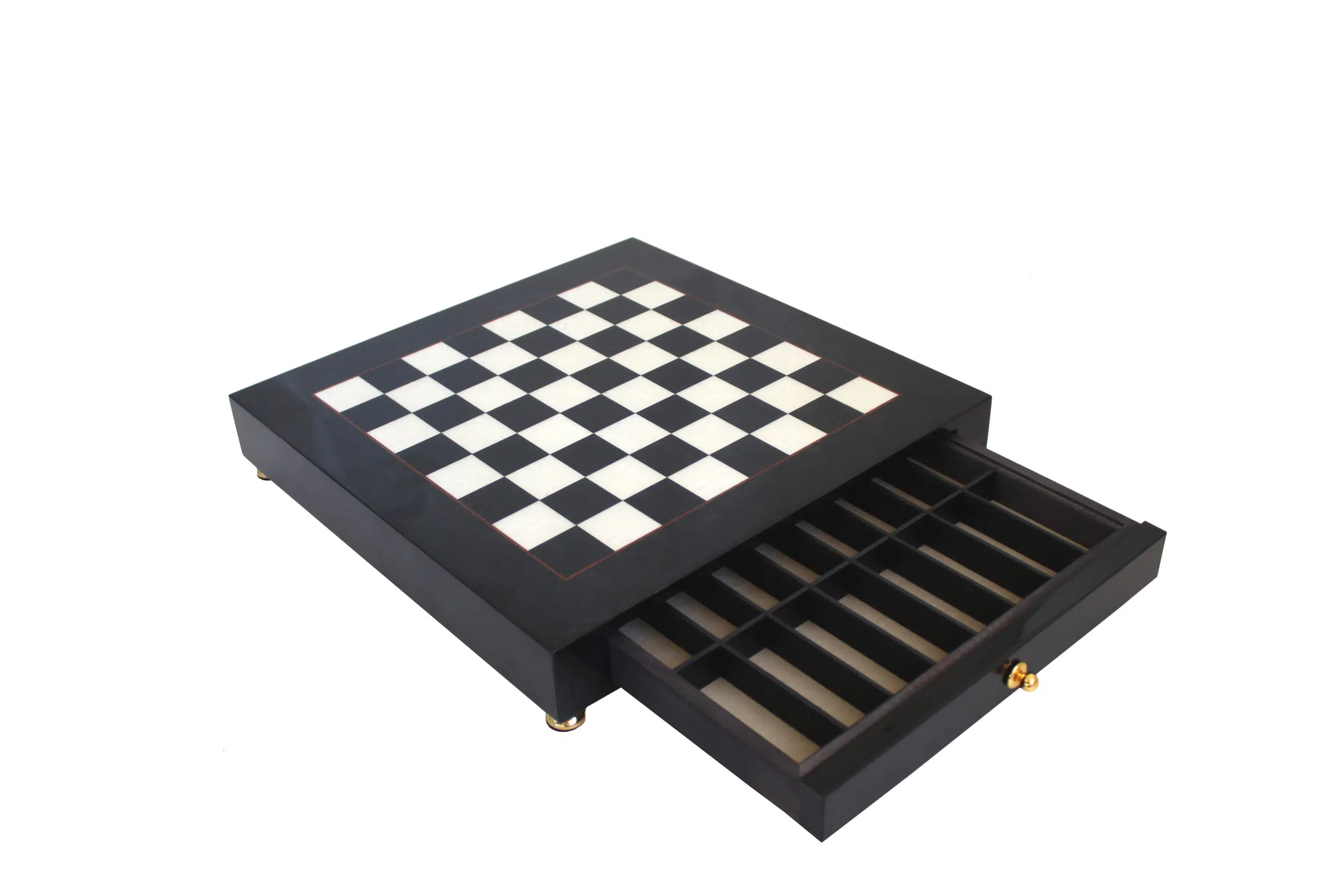Schaakbord op Voet in Zwart en Wit Hout met Schaakstukken van Messing en Zwart-Wit Hout - Afbeelding 4