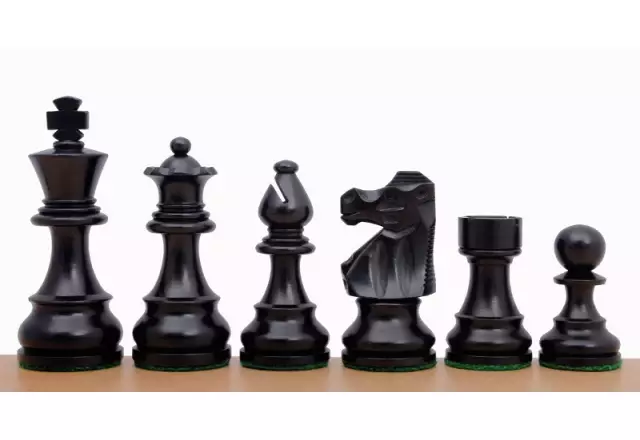 Pièces d'Échecs Staunton Français en Bois de Buis et Ébonisé