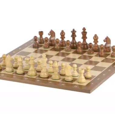 Ensemble Échiquier Alphanumérique et Jeu d'Échecs Chevalier Allemand en Bois d'Acacia et Buis