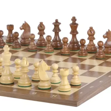 Ensemble Échiquier Alphanumérique et Jeu d'Échecs Chevalier Allemand en Bois d'Acacia et Buis