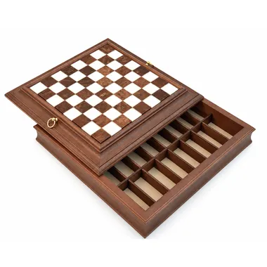 Houten schaakbord open met opbergla met vakjes