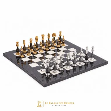 Luxe Schaakspel in Massief Messing Verguld met Goud en Zilver en Gelakt Hout met Schaakbord in Geheide Esdoorn - Koning 10 cm