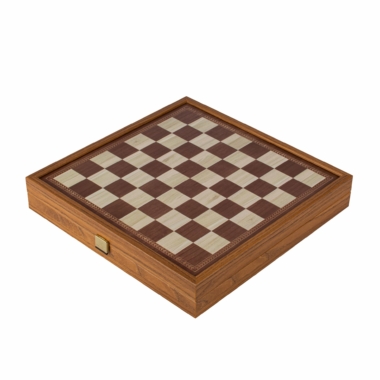 Gesloten 4-in-1 houten kist met ingelegd schaakbord bovenop