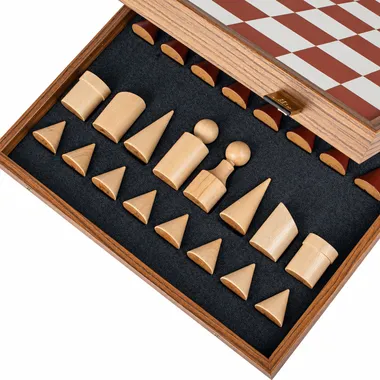 Schaakspel Set in Bauhaus-stijl van Hout en Kunstleren Speelbord - Terracotta & Wit - 40 x 40 cm