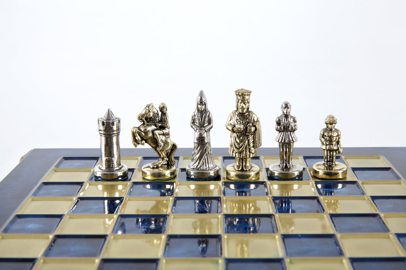 Klein Byzantijns Schaakspel Goud & Zilver Metalen Stukken met Metalen Schaakbord en Opbergkist - Afbeelding 38