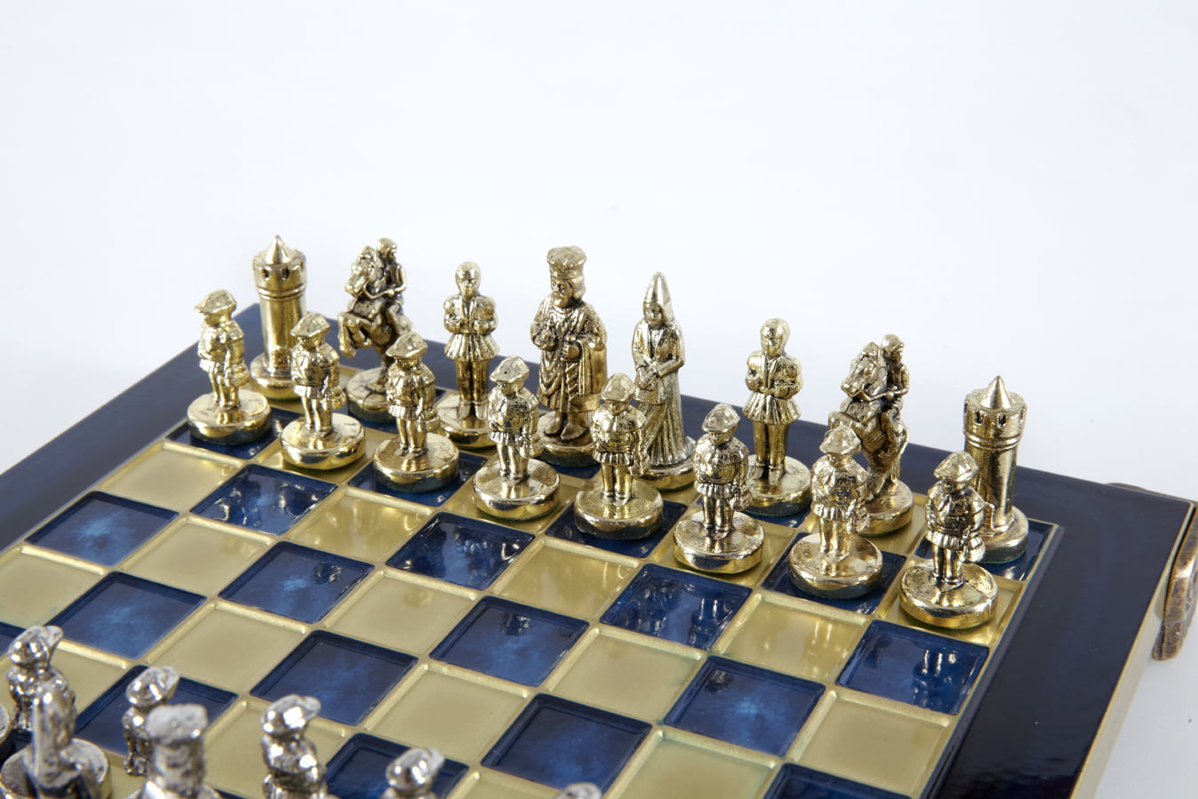 Klein Byzantijns Schaakspel Goud & Zilver Metalen Stukken met Metalen Schaakbord en Opbergkist - Afbeelding 42