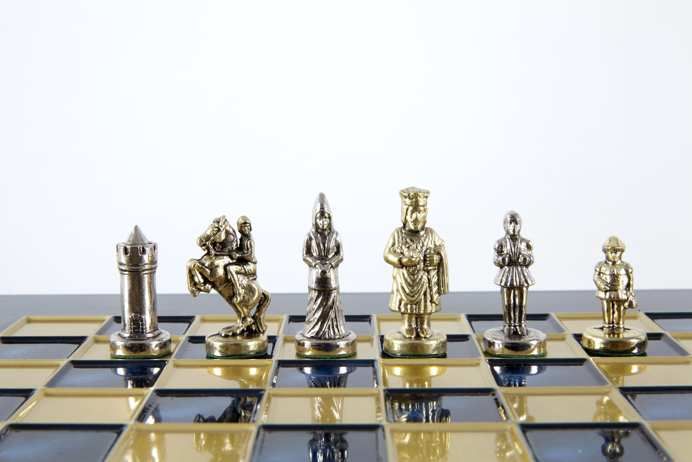 Klein Byzantijns Schaakspel Goud & Zilver Metalen Stukken met Metalen Schaakbord en Opbergkist - Afbeelding 45