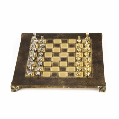 Alternative view of Klein Staunton Schaakset in Zilver- en Goudkleurig Metaal met Schaakbord op Voet en Opbergkist