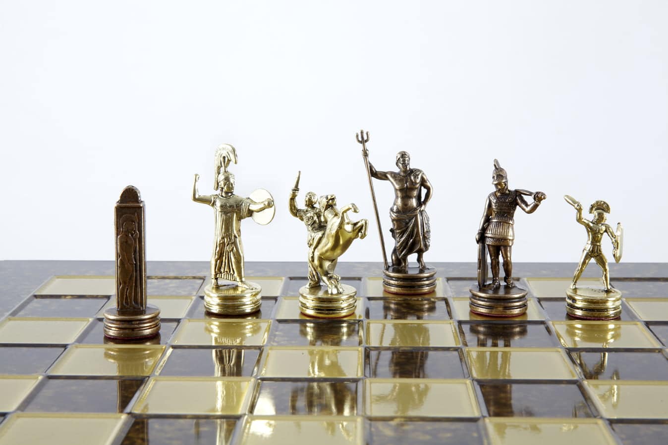 Schaakspel Griekse Mythologie met Goud & Bruine Stukken - Metalen Schaakbord 36 x 36 cm - Afbeelding 11