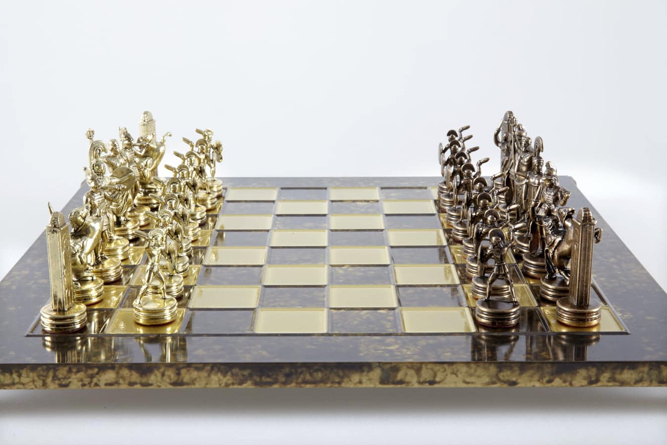Schaakspel Griekse Mythologie met Goud & Bruine Stukken - Metalen Schaakbord 36 x 36 cm - Afbeelding 6