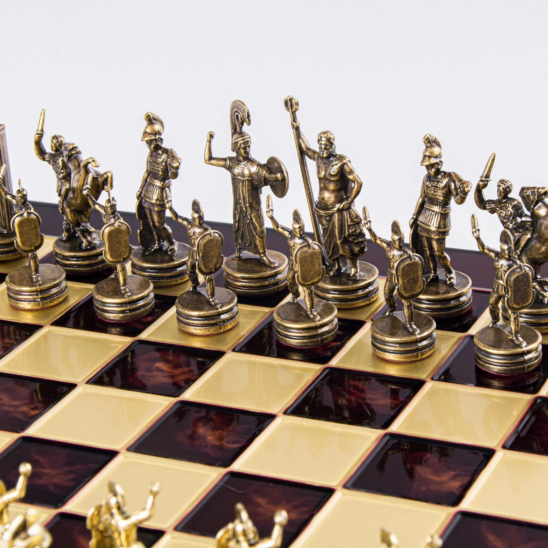 Schaakspel Griekse Mythologie met Goud & Bruine Stukken - Metalen Schaakbord 36 x 36 cm - Afbeelding 13