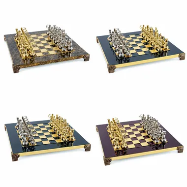 Compleet schaakspel boogschutters, zilveren en gouden stukken, vier kleurtinten