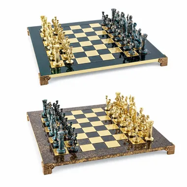 Grieks-Romeins schaakspel, groene en gouden stukken, twee bordkleuren