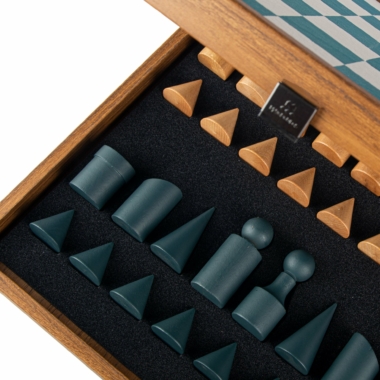 Alternative view of Schaakset Bauhaus-stijl in Hout en Kunstleer Blauw en Wit met Opbergruimte