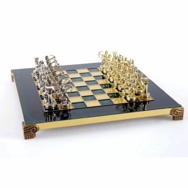 Alternative view of Klein Schaakspel in Zilver en Goud Metaal Boogschutters - Opbergkist in Gelaagd Hout met Metalen Schaakbord