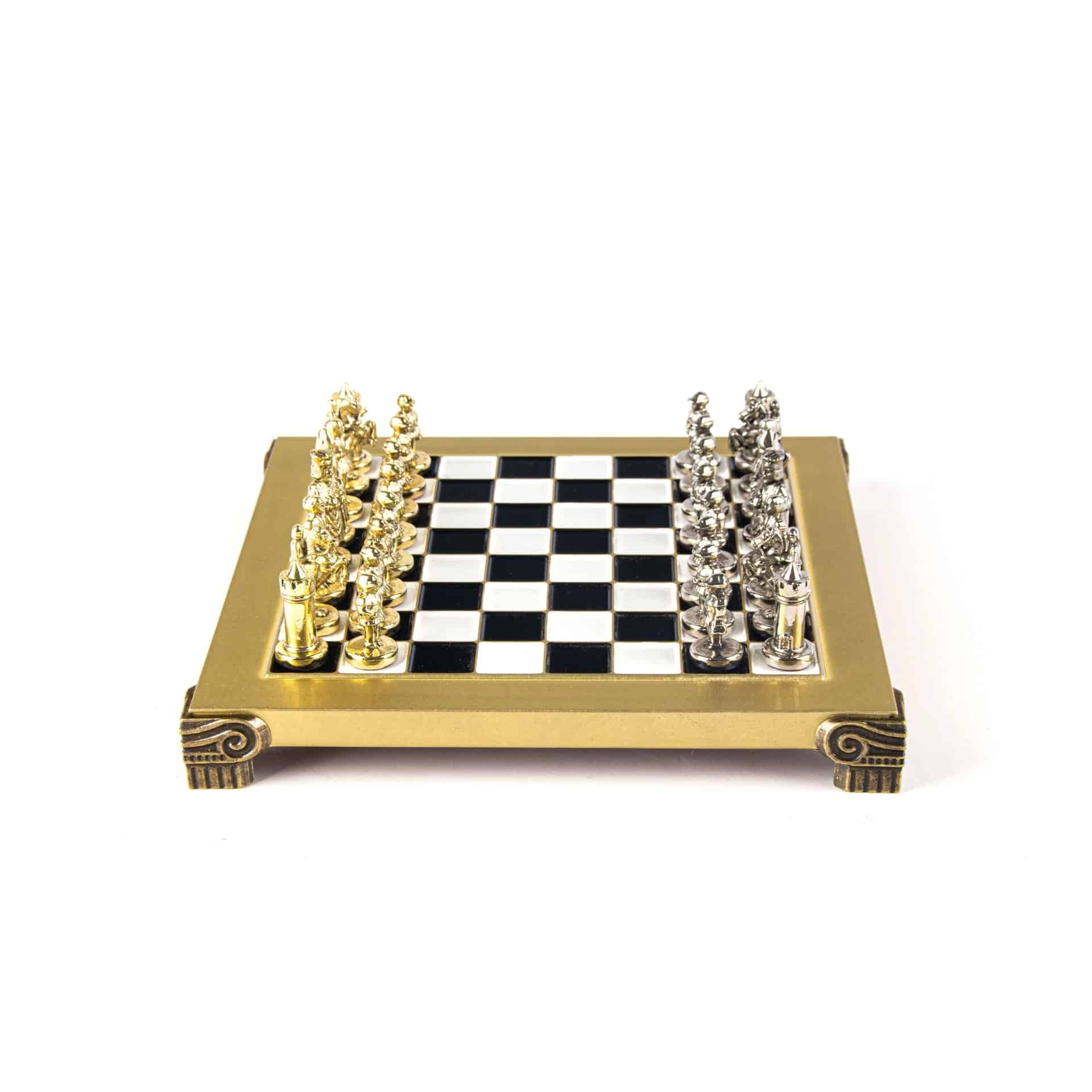 Klein Byzantijns Schaakspel Goud & Zilver Metalen Stukken met Metalen Schaakbord en Opbergkist - Afbeelding 7