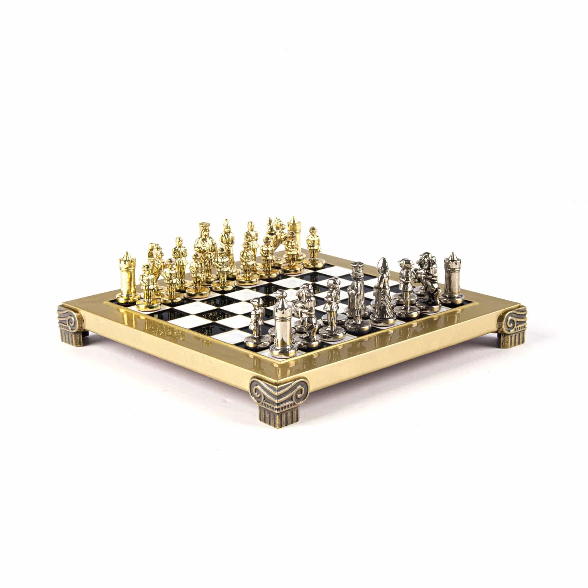 Klein Byzantijns Schaakspel Goud & Zilver Metalen Stukken met Metalen Schaakbord en Opbergkist - Afbeelding 8