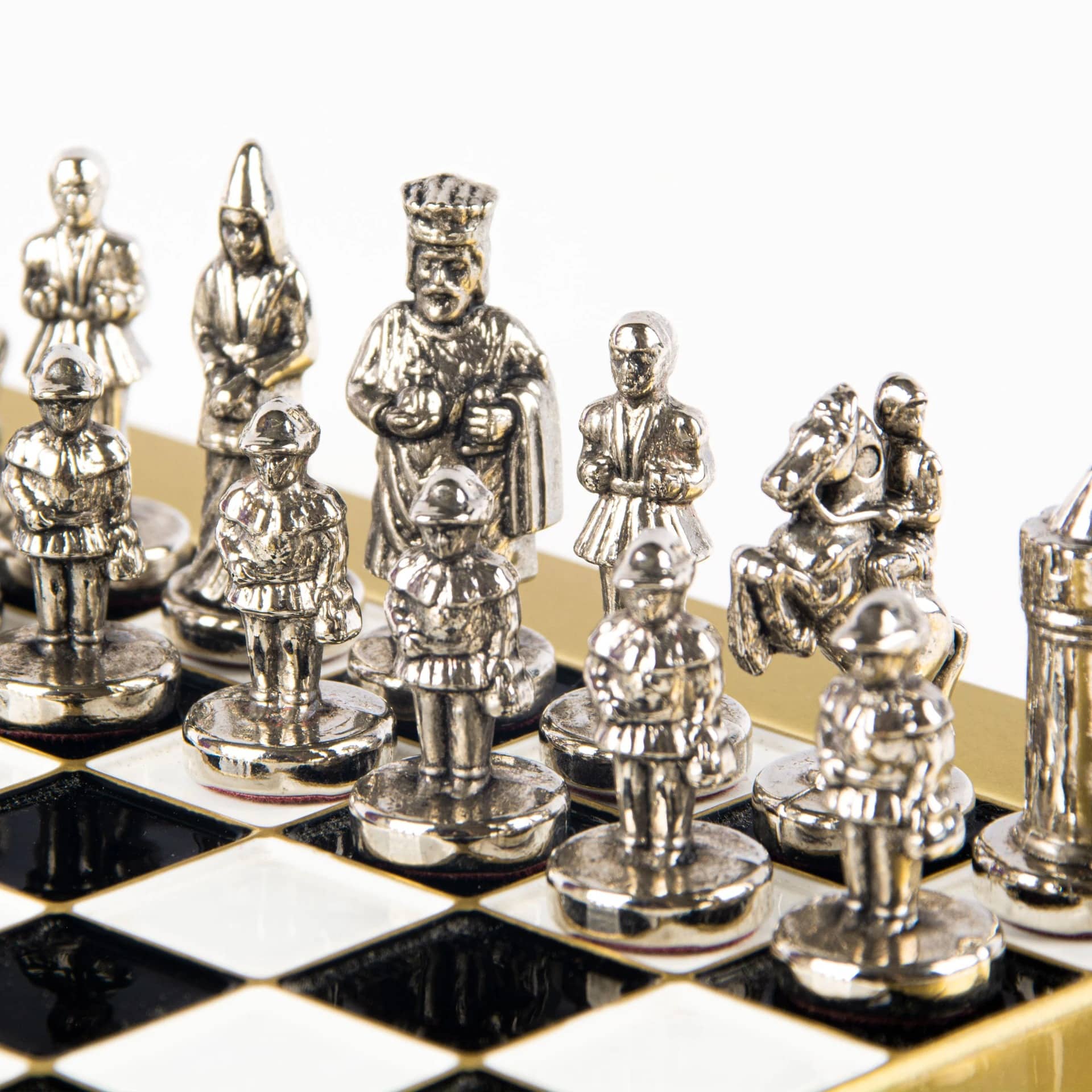 Klein Byzantijns Schaakspel Goud & Zilver Metalen Stukken met Metalen Schaakbord en Opbergkist - Afbeelding 10