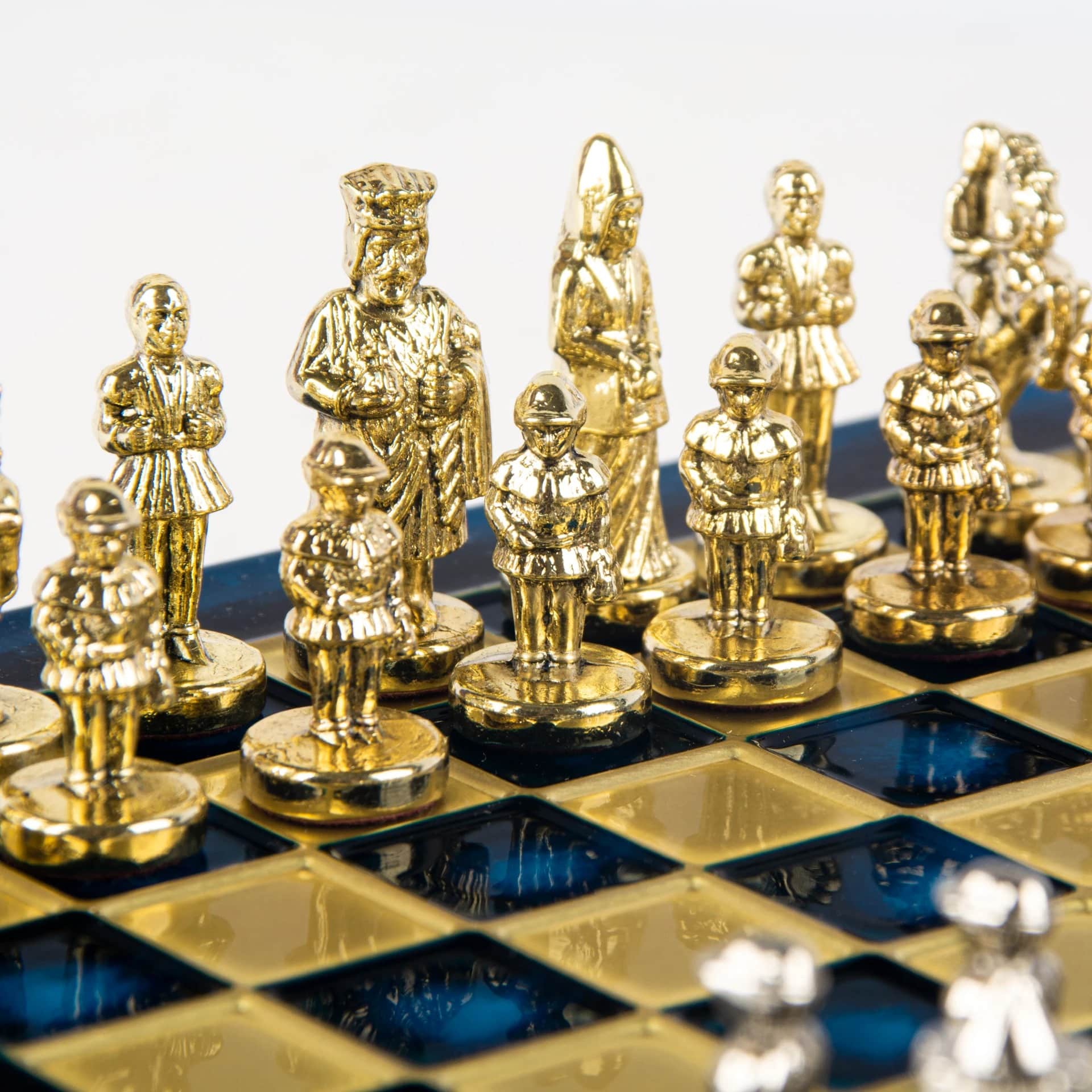 Klein Byzantijns Schaakspel Goud & Zilver Metalen Stukken met Metalen Schaakbord en Opbergkist - Afbeelding 32