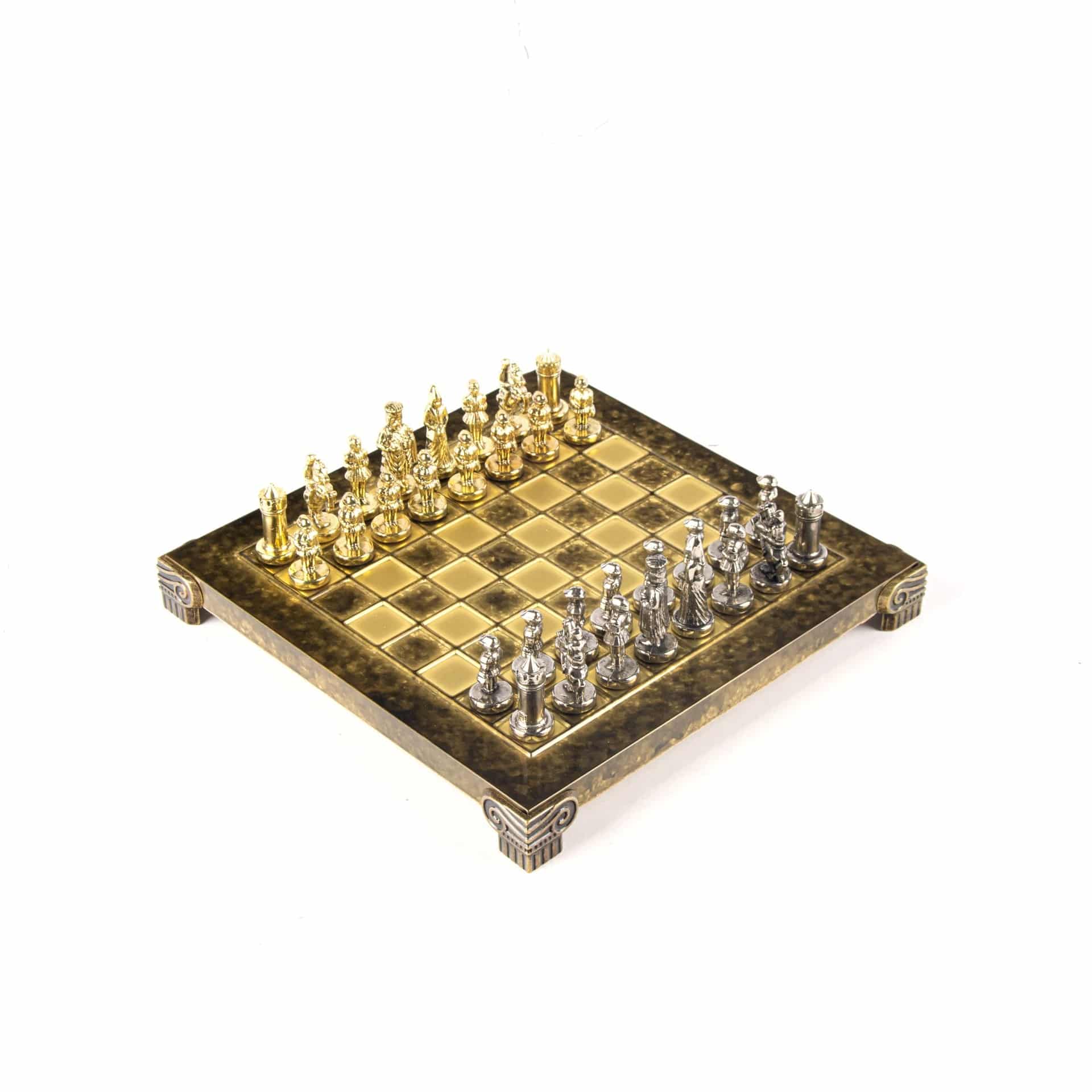 Klein Byzantijns Schaakspel Goud & Zilver Metalen Stukken met Metalen Schaakbord en Opbergkist - Afbeelding 24