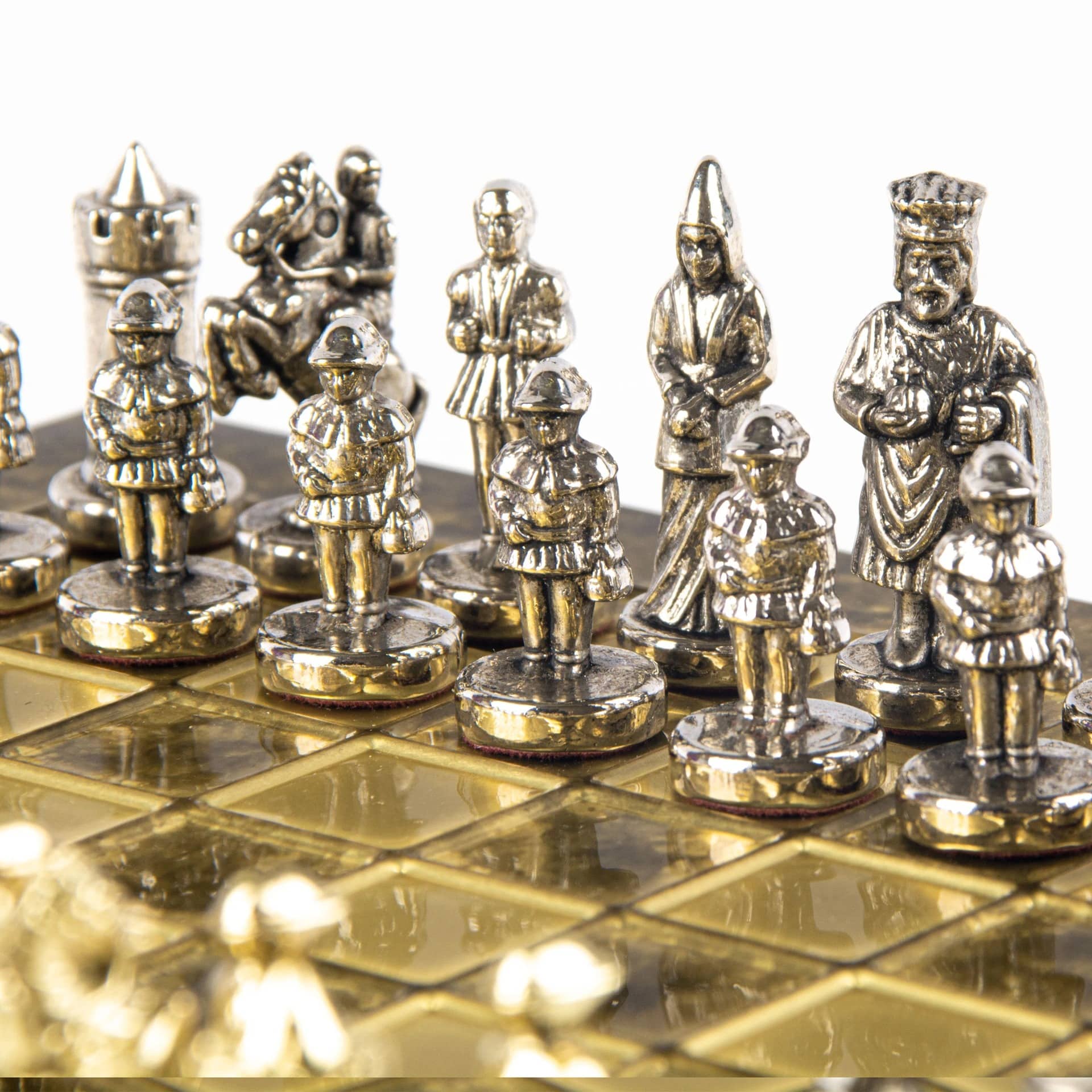Klein Byzantijns Schaakspel Goud & Zilver Metalen Stukken met Metalen Schaakbord en Opbergkist - Afbeelding 26