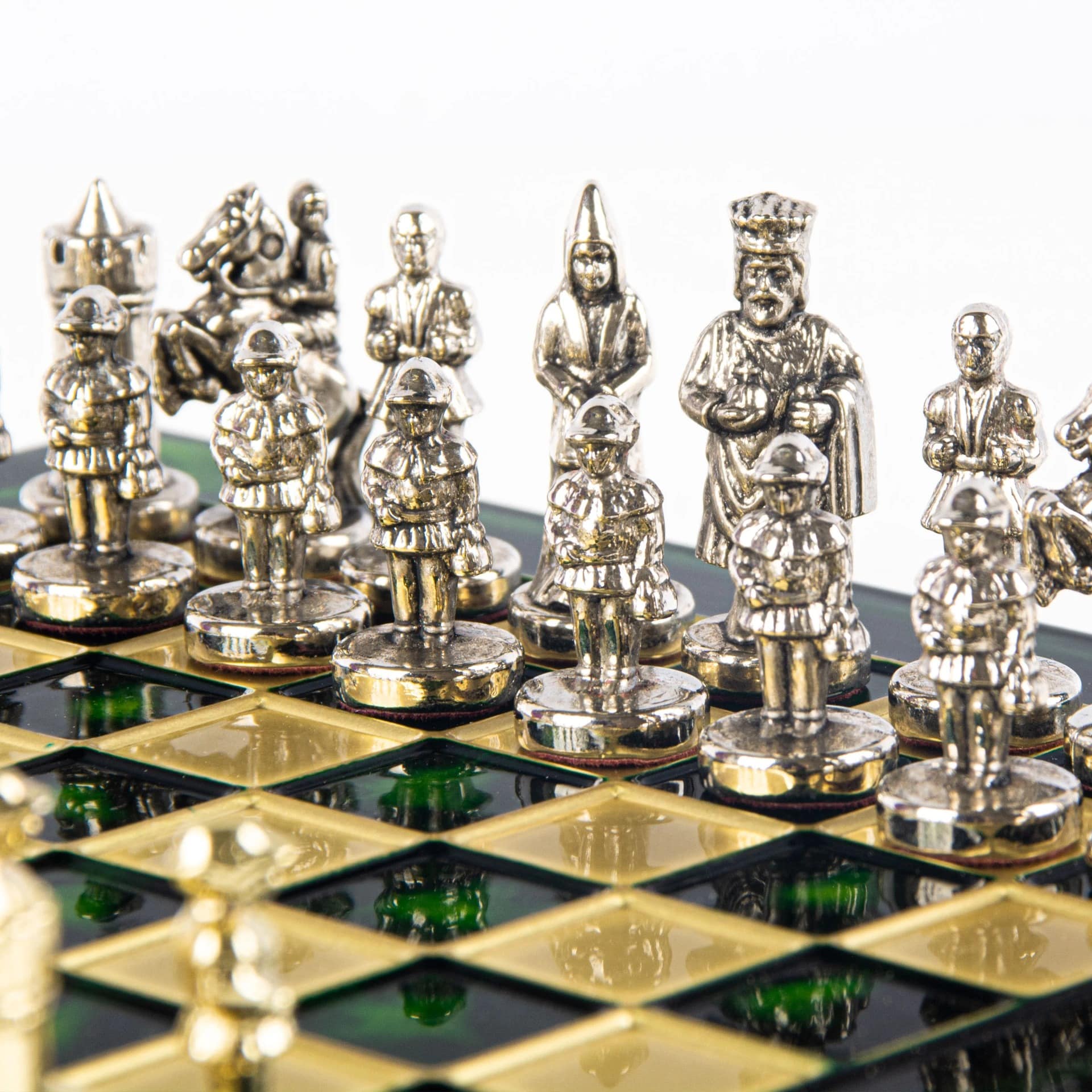 Klein Byzantijns Schaakspel Goud & Zilver Metalen Stukken met Metalen Schaakbord en Opbergkist - Afbeelding 21