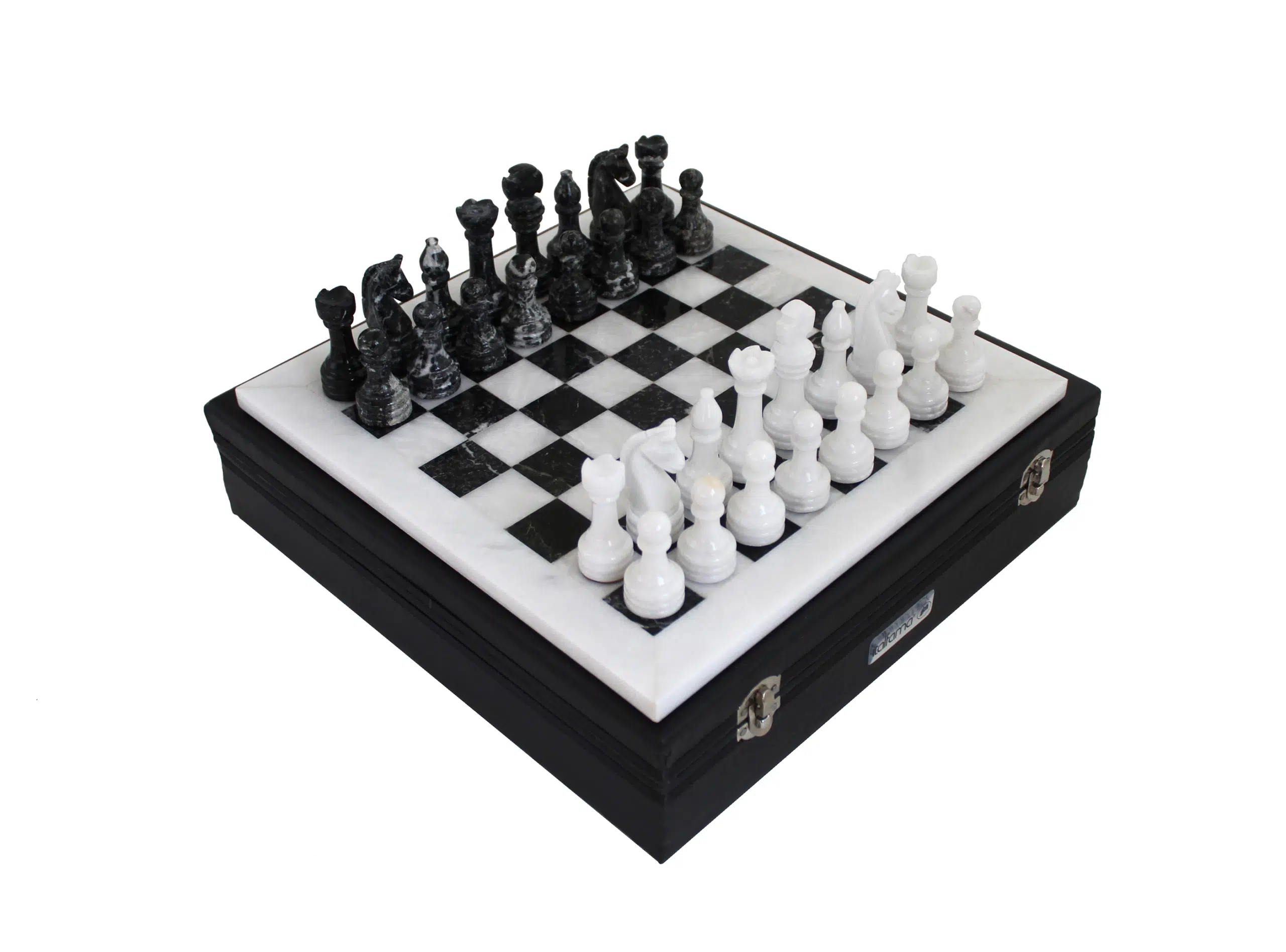 Petit Jeu d'Echecs en Marbre Blanc et Noir 30 x 30 cm