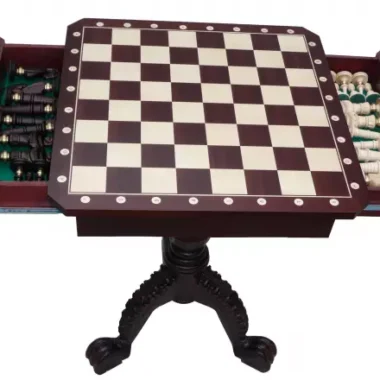 Table d’Echecs Elégante en Acajou et Erable – 75 cm de Hauteur avec Rangement Pratique