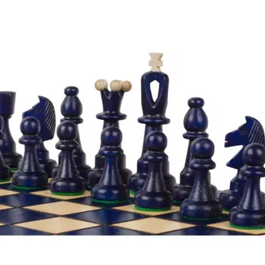 Jeu d’Echecs en Bois AS Bleu – Echiquier Traditionnel Polonais 40,5 x 41 cm avec Pièces Staunton