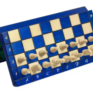 Jeu d’Échecs Magnétique en Bois Bleu et Ivoire – Échiquier Pliable 28 x 28 cm Parfait pour le Voyage