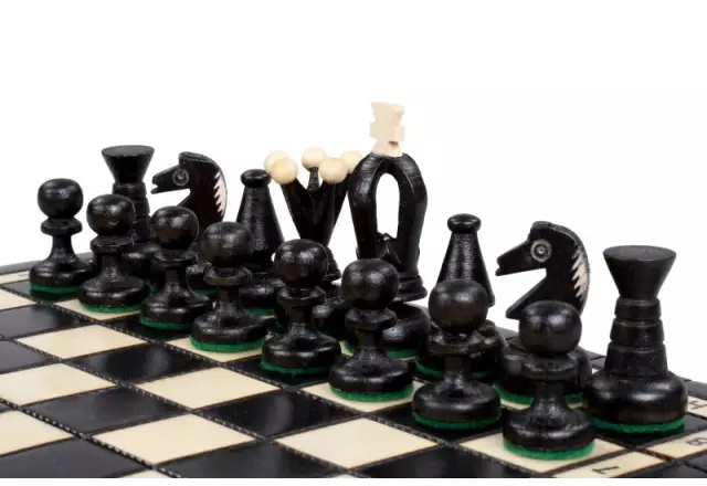 Petit Ensemble de Jeu d’Echecs Pliable en Bois Noir et Ivoire 30 x 30 cm