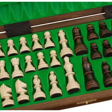 Jeu d’Echecs Magnétique de Voyage 28x28 cm – Marqueté et Pliable avec Pièces Aimantées