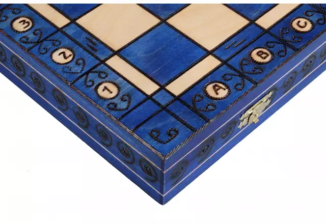 Grand Jeu d’Echecs en Bois Bleu et Ivoire – Grand Echiquier Pliant 55 x 55 cm
