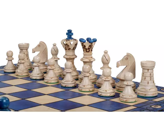 Grand Jeu d’Echecs en Bois Bleu et Ivoire – Grand Echiquier Pliant 55 x 55 cm