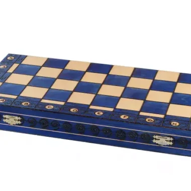 Grand Jeu d’Echecs en Bois Bleu et Ivoire – Grand Echiquier Pliant 55 x 55 cm