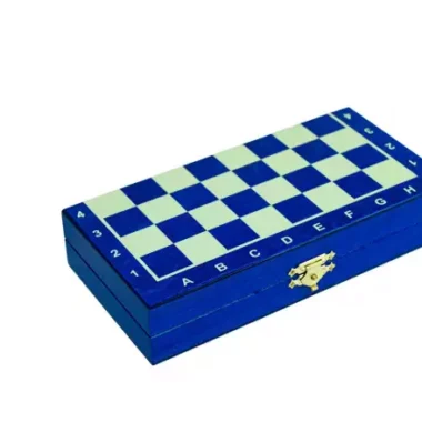 Jeu d’Echecs Magnétique Mini en Bois Bleu Compact et Portable