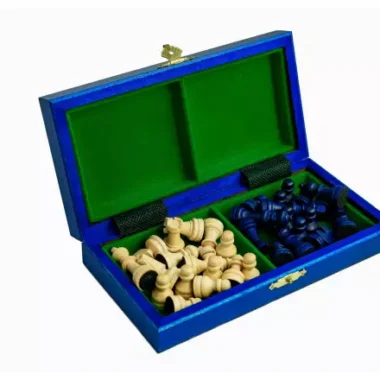 Jeu d’Echecs Magnétique Mini en Bois Bleu Compact et Portable