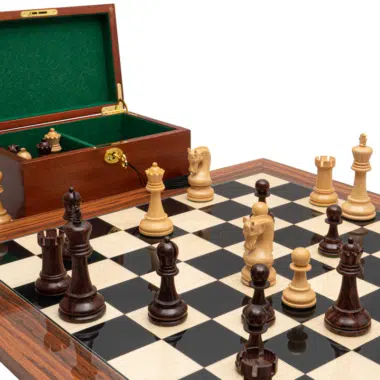 Ensemble d’Échecs de Luxe en Bois d’Anjan avec Échiquier en Palissandre – Roi 10,2 cm
