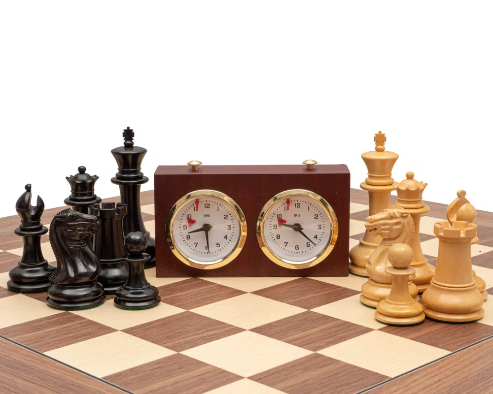 Jeu d’Échecs Staunton 1851 de Luxe en Ébène et Buis avec Échiquier de 60 cm et Coffret en Acajou – Roi 11 cm