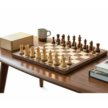 Schaakspel Fierce Knight opgesteld op tafel in een gezellige sfeer - Le Palais Des Echecs