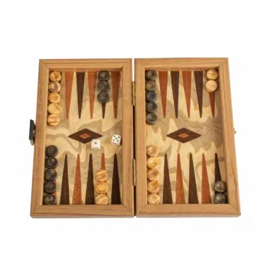 Kleine Backgammon Kurk Naturel Kubusdesign - Houten Pionnen